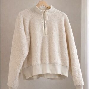 Cozy Half-Zip Sherpa Pullover Jacket - Cream